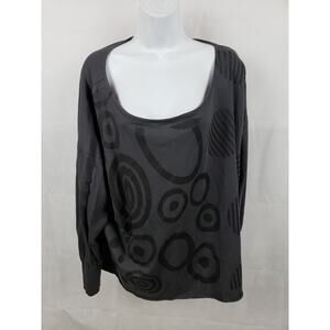 Women's msquare Gray One Size Lagenlook LongSleev W/ Swirls T-Shirt 100% Cotton